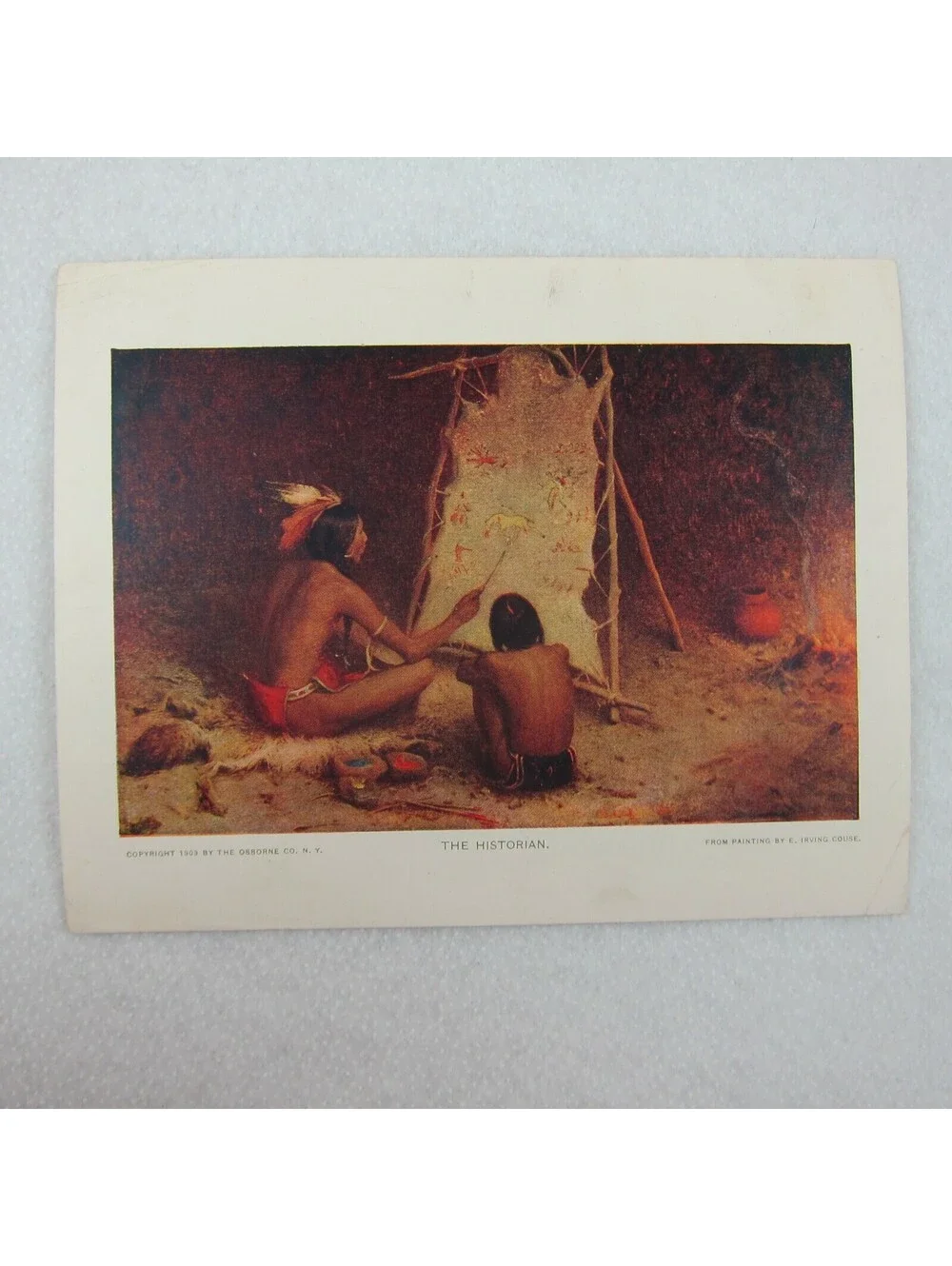 Antique 1903 Print The Historian Native American Indians Stretched Hyde Painting